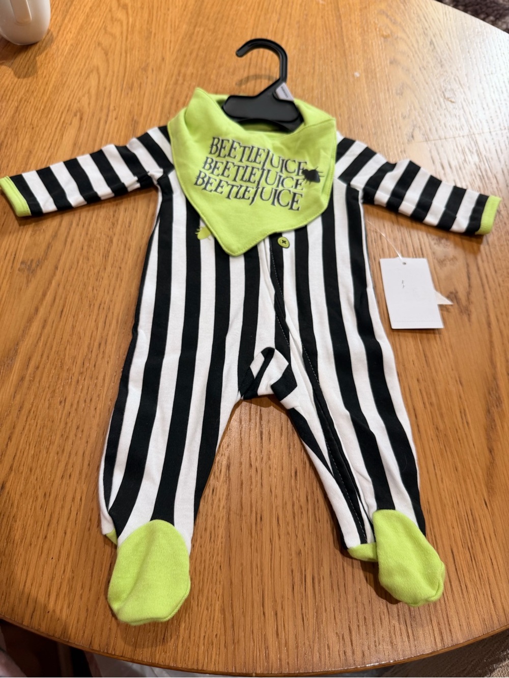 Halloween beetlejuice new born Footed onesie and Bib set of 2 pieces